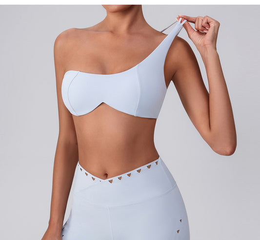 Summer Training Workout Clothes Outer Wear Beauty Back Hollow Out Cutout Vest Oblique Shoulder Yoga Bra Top Nude Feel Sports Underwear for Women - Iyanka