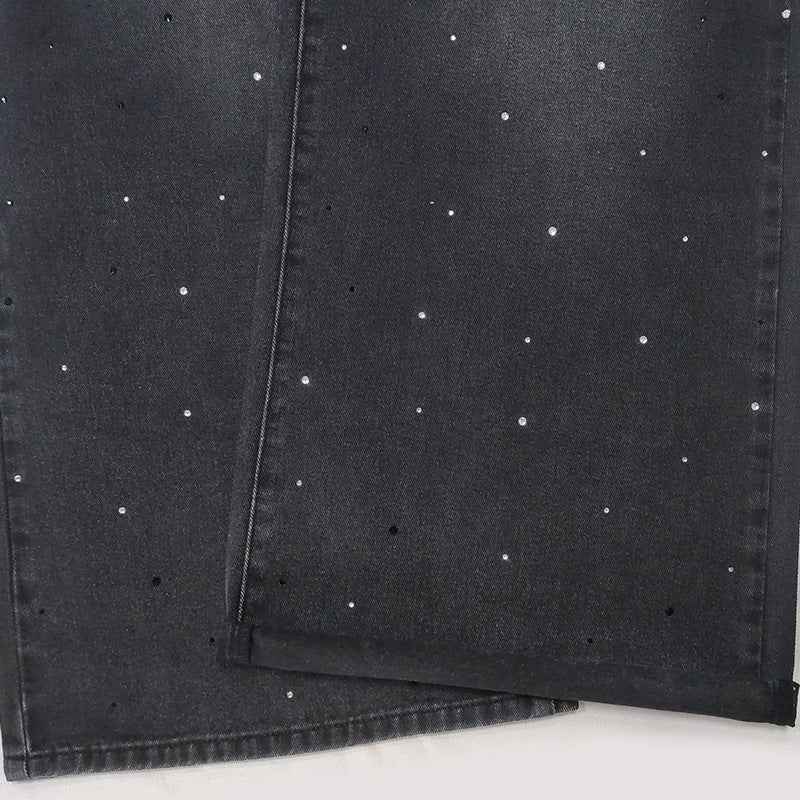 Starry Sky Loose Comfortable Women Casual All Matching Straight Pants Blingbling Popular Rhinestone Jeans
