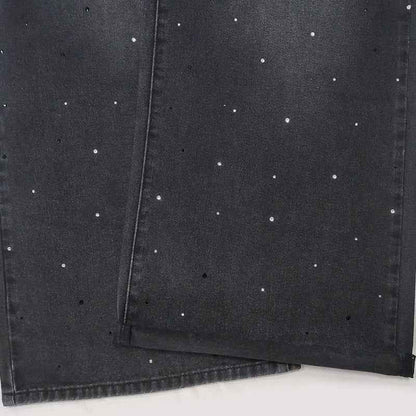 Starry Sky Loose Comfortable Women Casual All Matching Straight Pants Blingbling Popular Rhinestone Jeans
