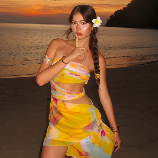Women Clothing Summer Printed Beach Holiday off Shoulder Tube Top Package Dress