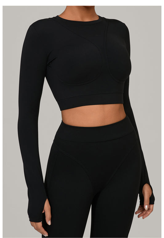 Autumn Sand Brushed Long Sleeve Yoga Clothes High Strength Workout Clothes Pilates Running Sport Long Sleeve Top - Iyanka