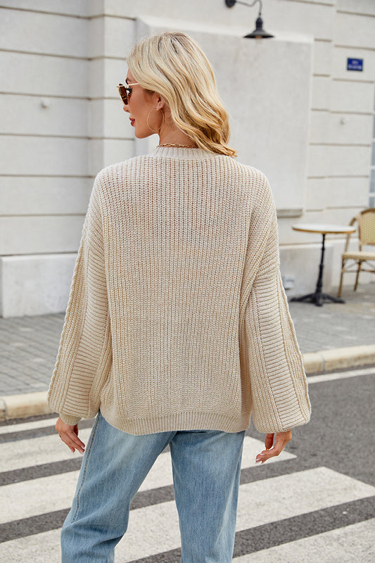 Women Clothing Idle Loose Sweater Coat Autumn Winter Long Sleeved V neck Twisted Knitted Sweater - Iyanka