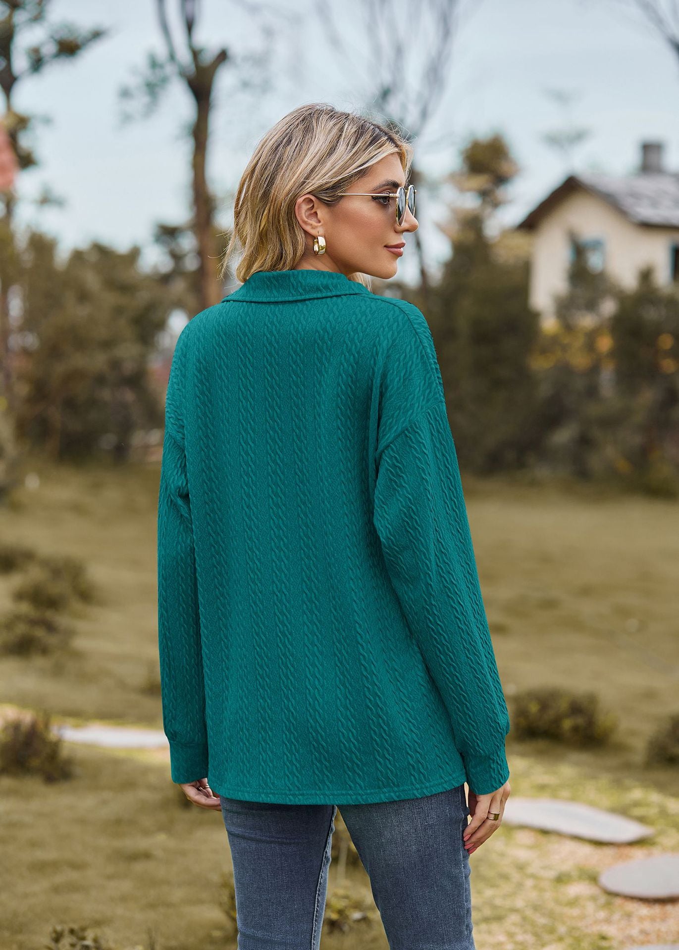 Autumn Winter Solid Color Polo Collar Loose Long Sleeve Sweatershirt Coat Women Jacket - Iyanka