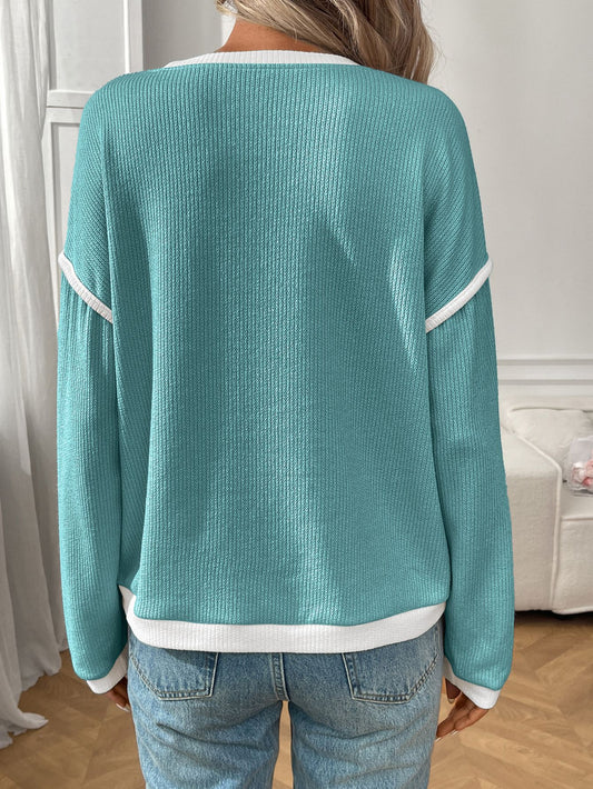 Autumn Winter Women Clothing round Neck Imitation Sweater Long Sleeve Loose Multicolor Top - Iyanka