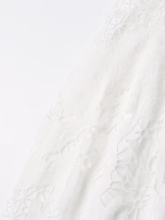 Retro Autumn Polo Collar Long Lantern Sleeve Mid Length with Embroidery Hollow Out Cutout out Solid Color Dress for Women