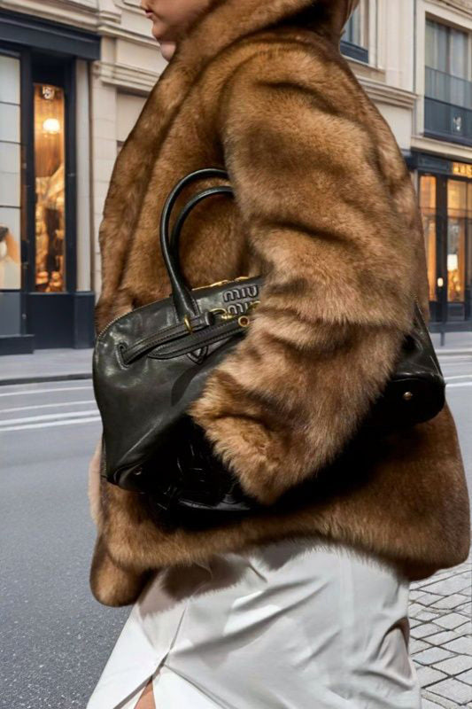 Women Fur Coat Imitated Mink Fur Collared Coat Winter Windproof Warm Loose Velvet Trench Coat plus Size - Iyanka