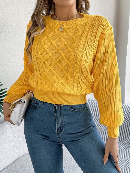 Autumn Winter Solid Color Twist Lantern Long Sleeve Waist Tight Pullover Women Clothing - Iyanka