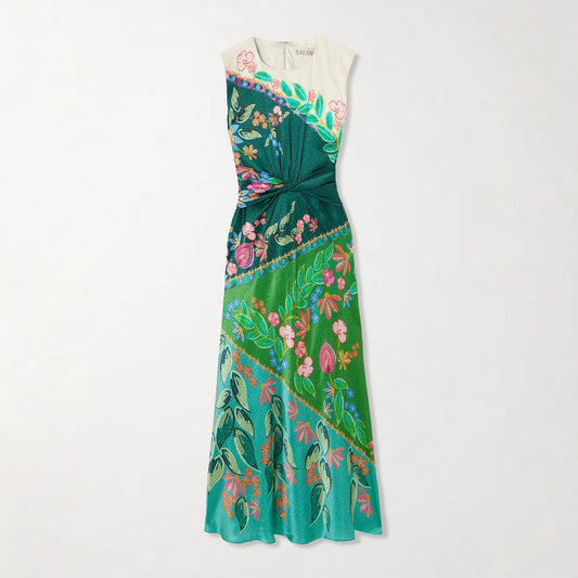 Summer Casual Sleeveless Positioning Printing Satin Twist Dress Women - Iyanka