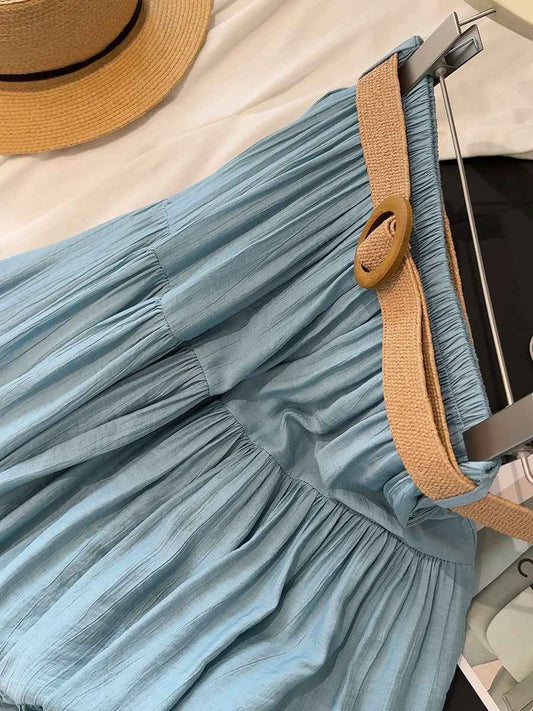 ICE Cotton Linen Skirt Women Summer Artistic Cover Figure Flattering Flowy Mid Length Skirt Oversized Skirt