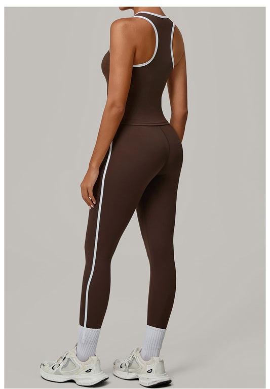 Sports Color Contrast Patchwork Tight Nude Feel Yoga Two Piece Sets Running Fitness Yoga Wear - Iyanka