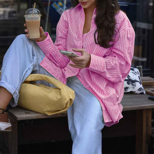 Women’s Autumn Casual Striped Button-Up Long Sleeve Shirt
