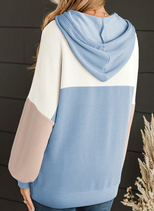 Autumn Winter Twist Strip Color Matching Long Sleeve Hoodie Loose Sweater - Iyanka