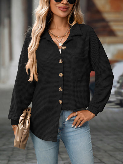 Women Autumn Winter Loose Waffle Casual Office All Matching Shirt - Iyanka