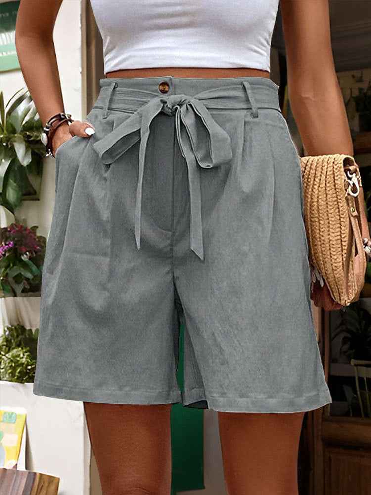 Women Clothes Casual Pants Women Tied Elastic Waist Solid Color Fifth Pants Office Wide Leg Shorts