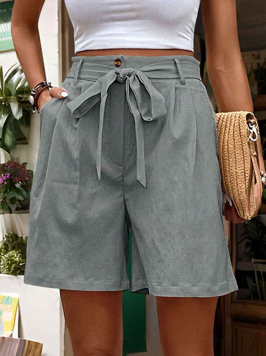 Women Clothes Casual Pants Women Tied Elastic Waist Solid Color Fifth Pants Office Wide Leg Shorts