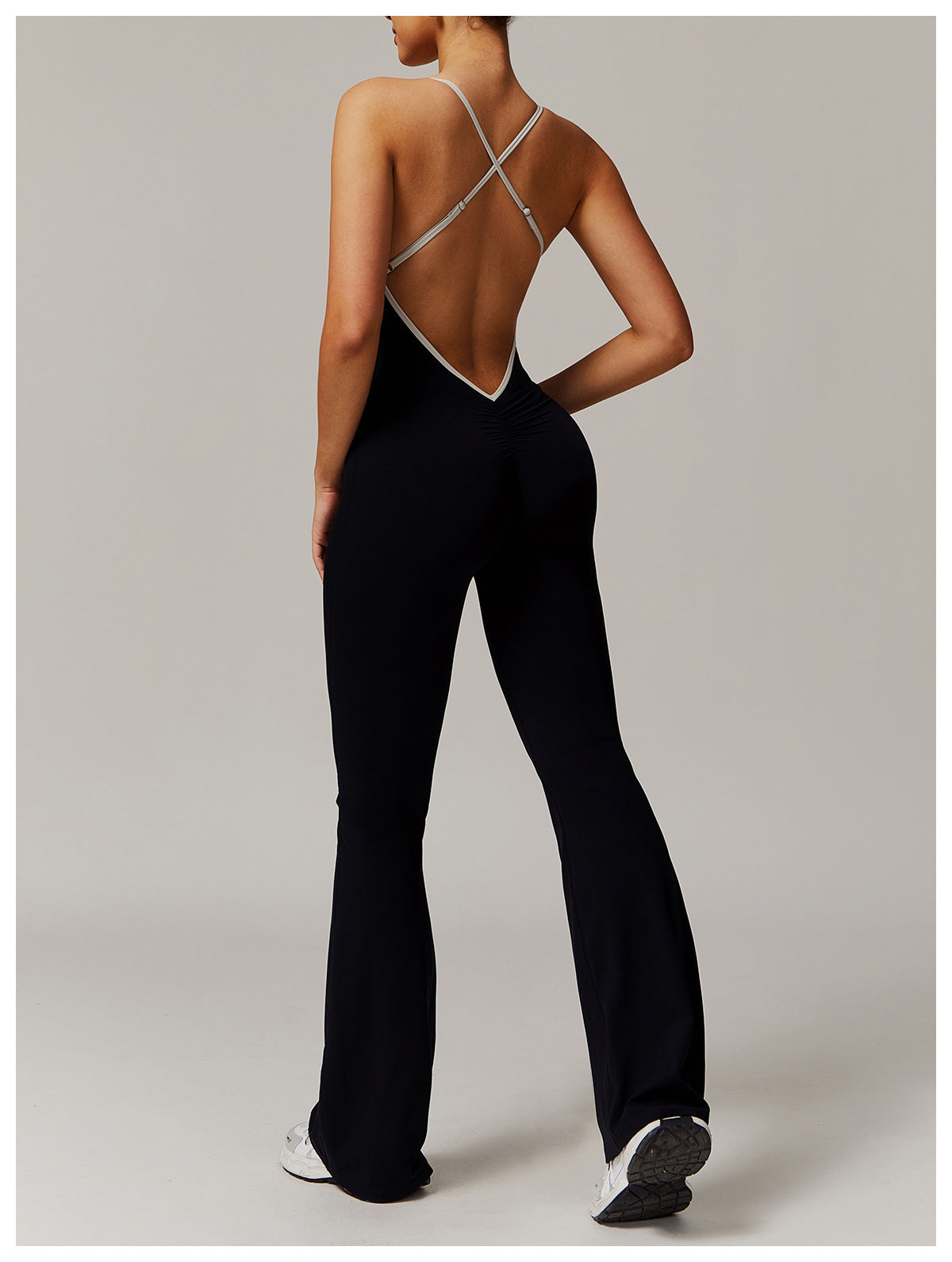 Nude Feel Cross Beauty Back Yoga Jumpsuit Pleated Slightly Pull Running Sports Fitness Horn Jumpsuit - Iyanka