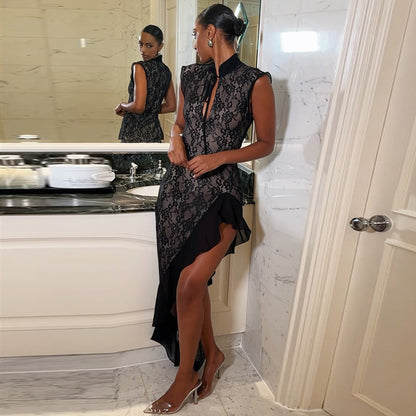 Women Wear Summer Sexy Mesh See through Lace Slim Sleeveless Dress