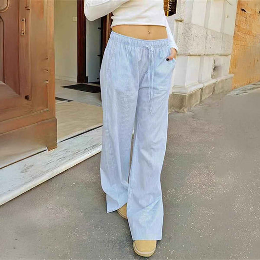 Simple Vacation Drawstring Trousers Pants Women Clothing Autumn Winter