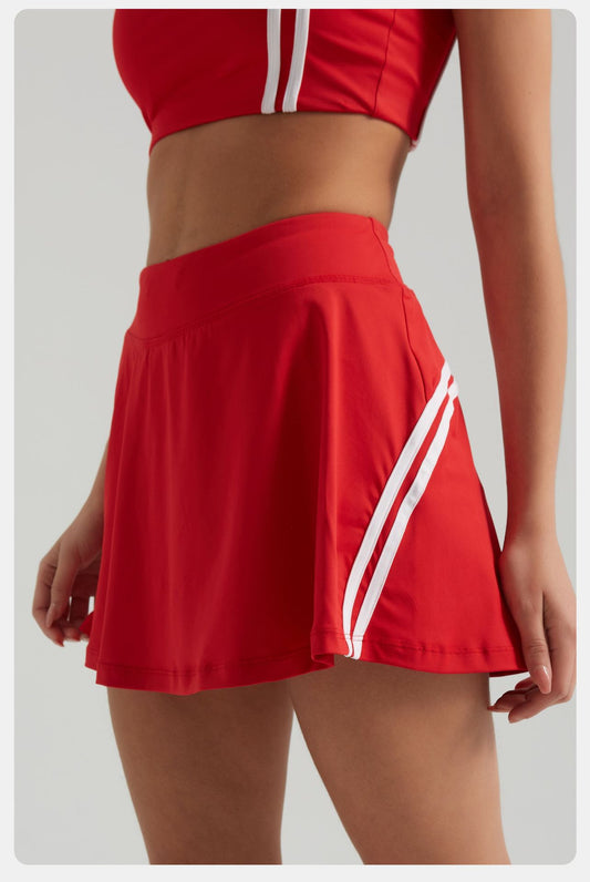 Contrasting Color Thread Yoga Clothes Sports Women Removable Bra Faux Two Piece Anti Exposure Half-Body Tennis Skirt Two Piece Sets - Iyanka