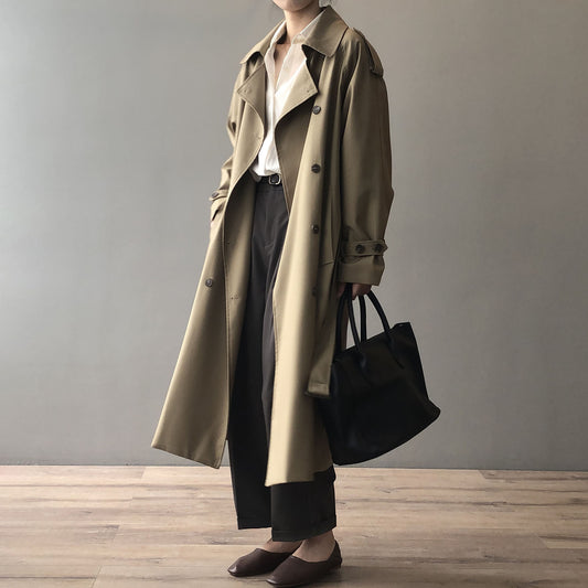 Long Trench Coat for Women Autumn Korean Elegant Loose Waist Tight Slimming Casual Coat for Women - Iyanka