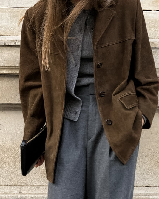 Brown Brushed Velvet Retro Lapels Loose Suede Coat Autumn Winter Maillard Blazers Women - Iyanka
