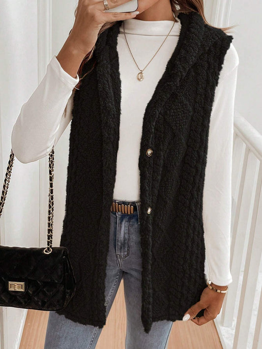 Autumn Winter Women Double Sided Plush Casual Hooded Cardigan Vest - Iyanka