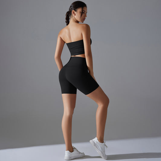 Celebrity One Piece Pleated Tube Top High Waist Hip Lift Zero Sense Wear Free Underwear Sports Shorts Fitness Yoga Set Women - Iyanka