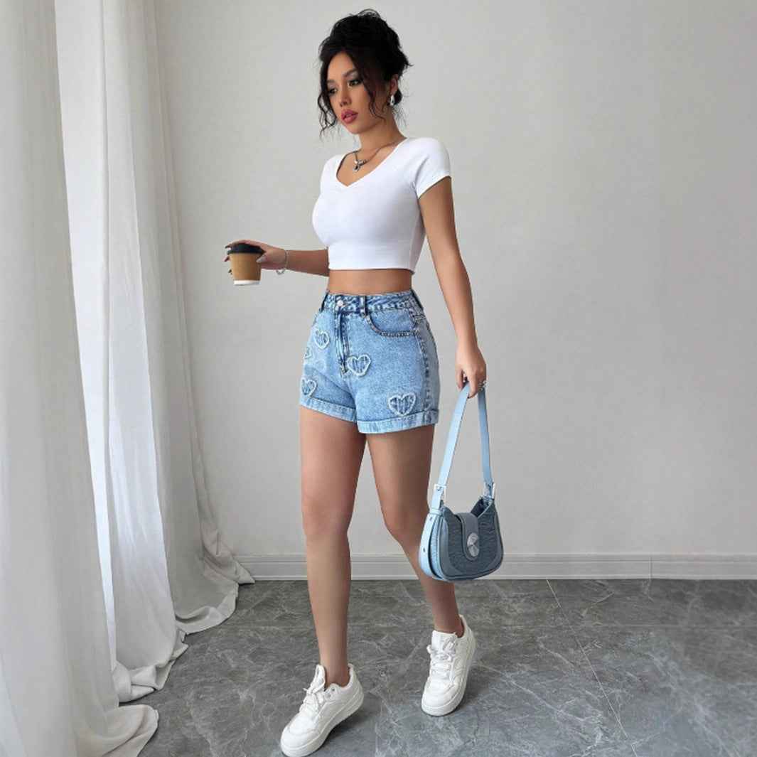 Women Clothing High Waist Baggy Denim Shorts