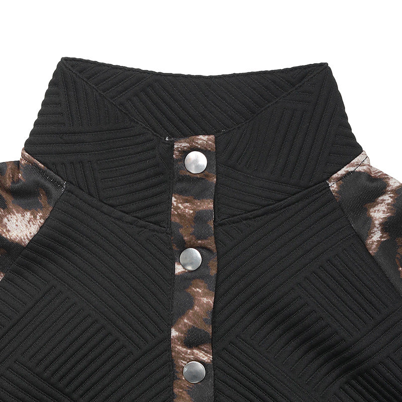 Autumn Casual Cool Street Half Turtleneck Cardigan Stitching Leopard Print Sweater Women - Iyanka