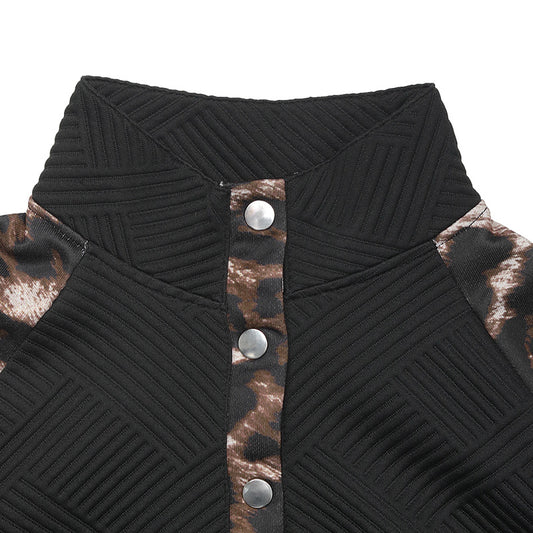 Autumn Casual Cool Street Half Turtleneck Cardigan Stitching Leopard Print Sweater Women - Iyanka
