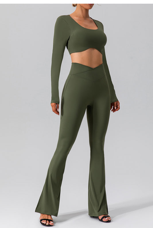 Autumn Nude Feel Stretch Sports Yoga Bell Bottom Pants Skinny Slimming High Waist Peach Hip Lifting Fitness Trousers - Iyanka