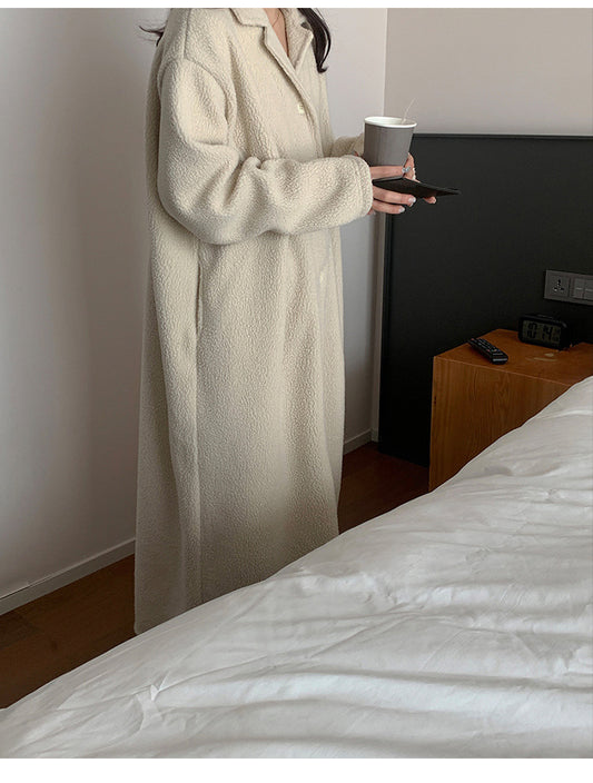 Korean Autumn Winter Lamb Wool Home Wear Suit High Grade Collared Cardigan Teddy Plush Thick Thermal Pajamas - Iyanka
