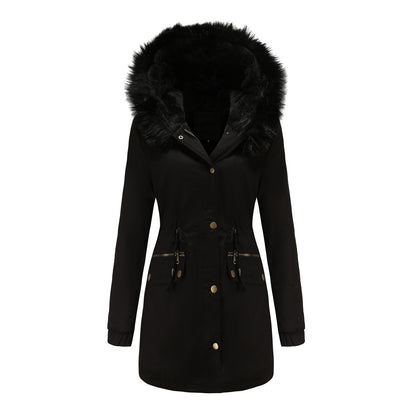 Autumn Winter Parka Women Fleece Lined Coat Women with Fur Collar Hooded Warm Jacket Loose Cotton Coat Plus Size - Iyanka