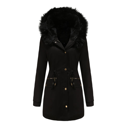 Autumn Winter Parka Women Fleece Lined Coat Women with Fur Collar Hooded Warm Jacket Loose Cotton Coat Plus Size - Iyanka