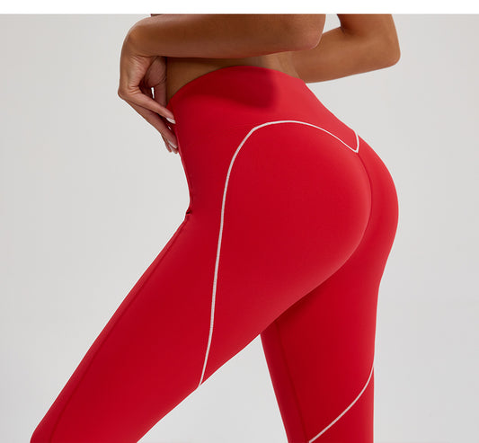 Contrast Color Yoga Clothes High Elastic Hip Lifting Sport Fitness Pants High Waist Nude Feel Outer Wear Running Sports Ninth Pants - Iyanka