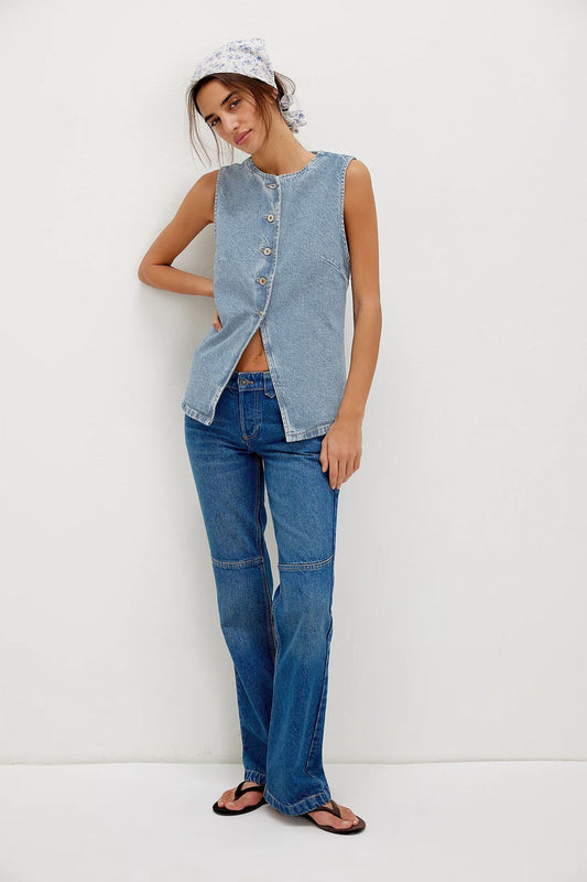 Casual Slim Fit Buttoned Women Clothing Denim Sleeveless Vest - Iyanka