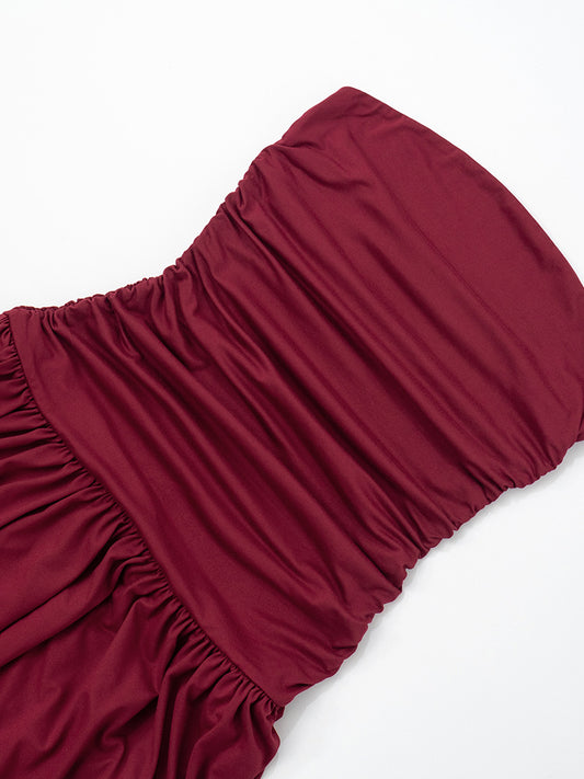 Women Clothing Solid Color Sleeveless Backless Slim Fit Pleated Tube Top Maxi Dress