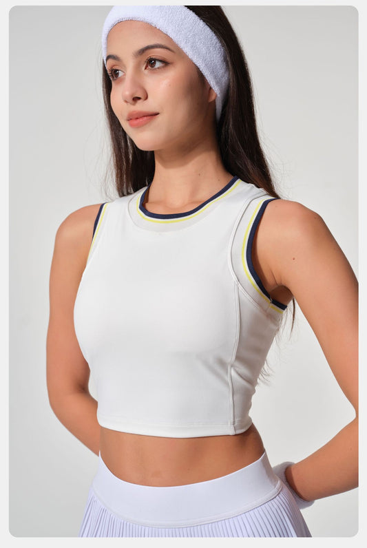 Yoga Exercise Vest Contrast Color Striped Detachable Chest Pad High Elastic Quick Drying Breathable Fitness Women Top - Iyanka