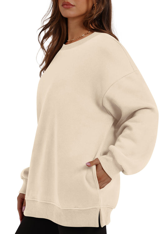 Autumn Winter Women round Neck Long Sleeved Sweatshirt Pullover Fleece Sweater - Iyanka