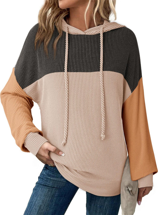 Autumn Winter Twist Strip Color Matching Long Sleeve Hoodie Loose Sweater - Iyanka