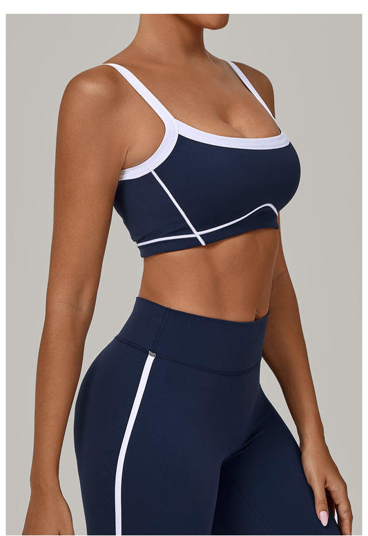 Autumn Sand Color Contrast Patchwork Yoga Bra Double Shoulder Strap Beauty Back Quick Drying Sports Tops Outerwear Running Yoga Clothes - Iyanka