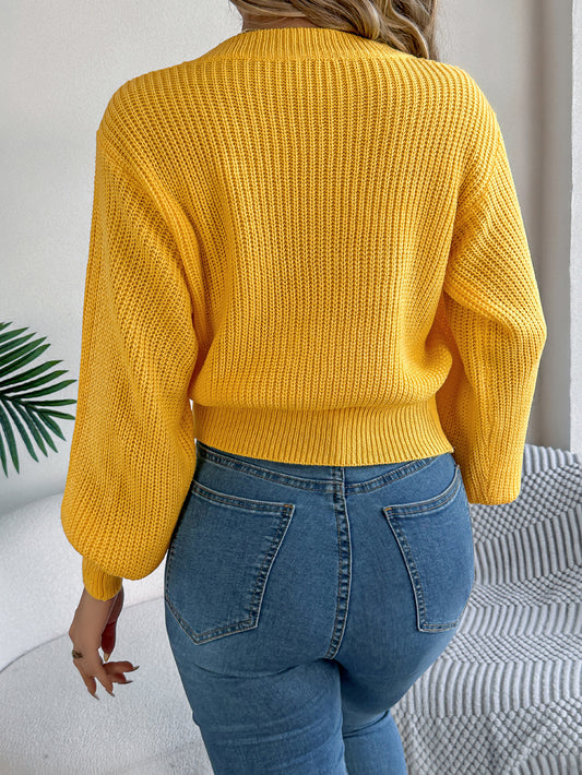 Autumn Winter Solid Color Twist Lantern Long Sleeve Waist Tight Pullover Women Clothing - Iyanka