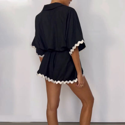 Spring Summer Women Short Lapels Jumpsuit - Iyanka