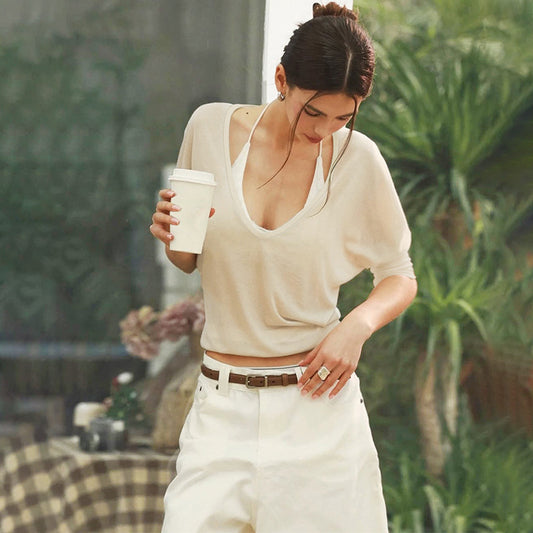 Women Clothing Summer Niche Design See through Anti Blouse Waist Controlled Long Sleeves Top Women - Iyanka