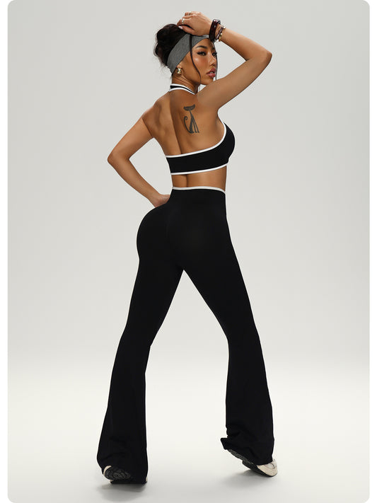 Yoga Clothes Contrast Color Bra Bell Bottom Pants Sportswear Two Piece Sets Women Fitness - Iyanka