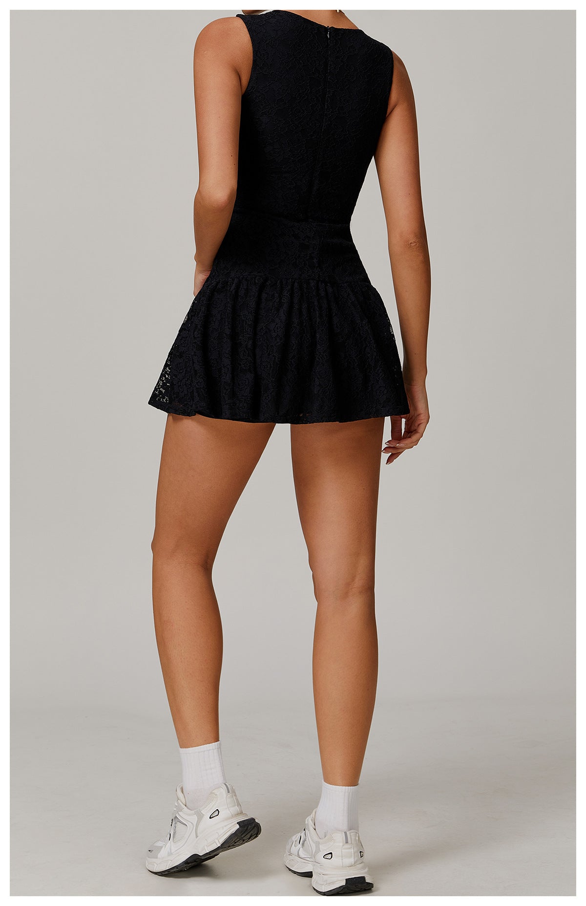 Lace Nude Feel Dress Stitching Mesh Breathable Zipper Sports Running Anti Exposure Dress - Iyanka
