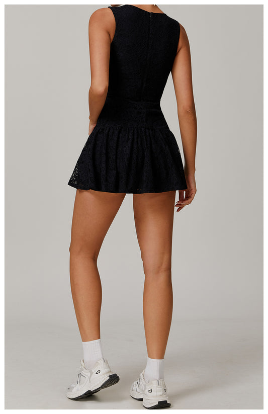 Lace Nude Feel Dress Stitching Mesh Breathable Zipper Sports Running Anti Exposure Dress - Iyanka