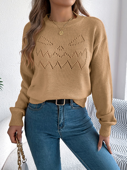 Solid Color Hollow Out Cutout out Lantern Long Sleeve Pullover Halloween Women Clothing - Iyanka