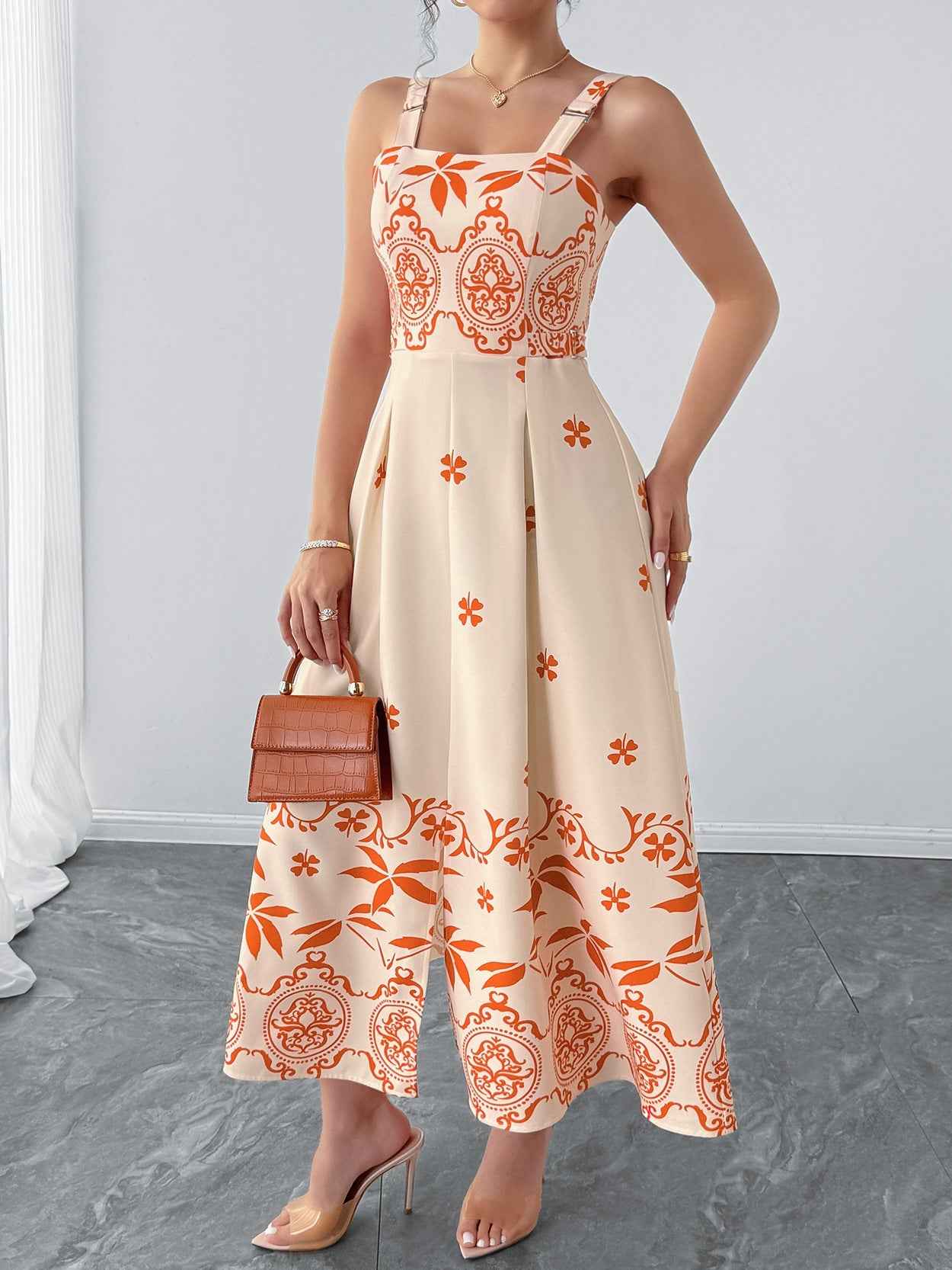 Women Vacation Casual Retro Printed Waist Controlled A line Dress