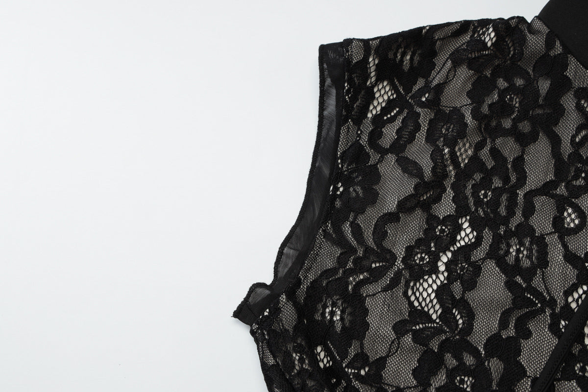 Women Wear Summer Sexy Mesh See through Lace Slim Sleeveless Dress